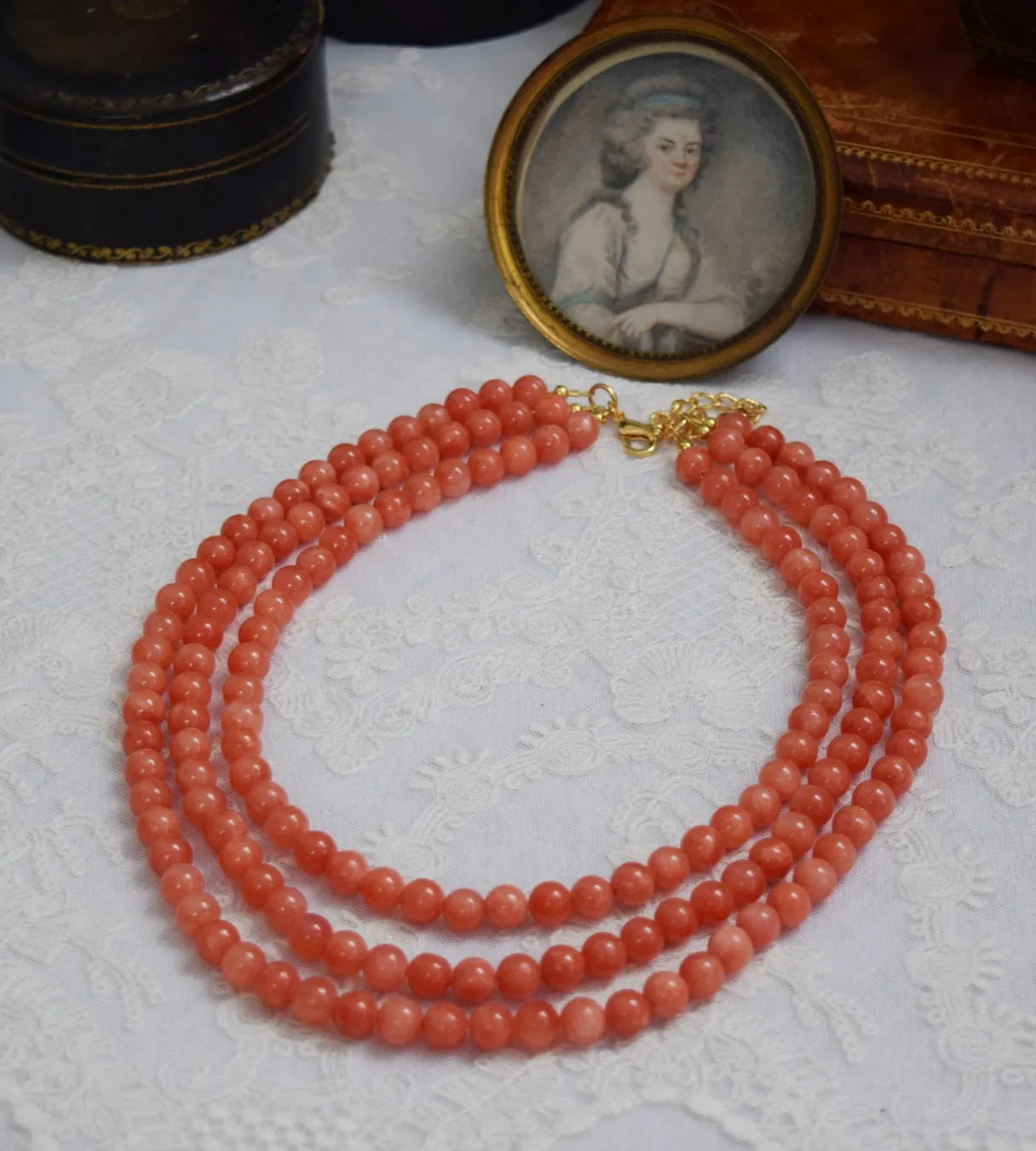 Coral Glass Necklace - Multistring stacked