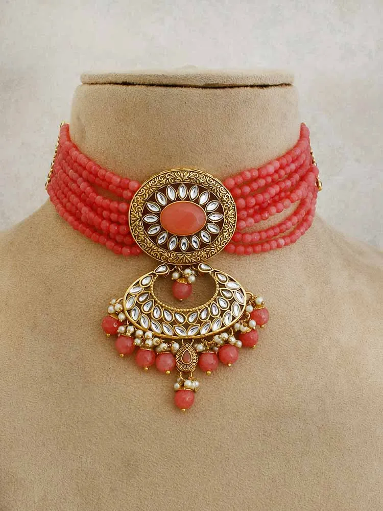 Coral Leena Choker Necklace Set