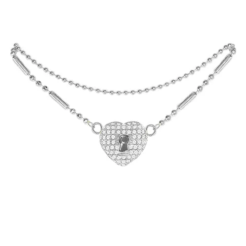 Cubic Zirconia Heart Anklet Silver