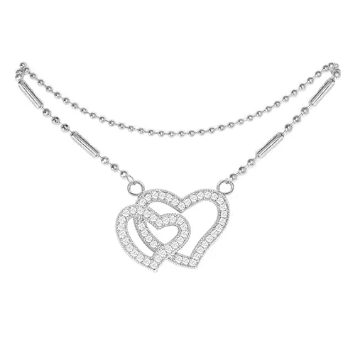 Cubic Zirconia Heart Anklet Silver