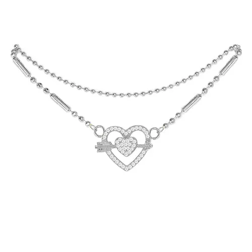 Cubic Zirconia Heart Anklet Silver