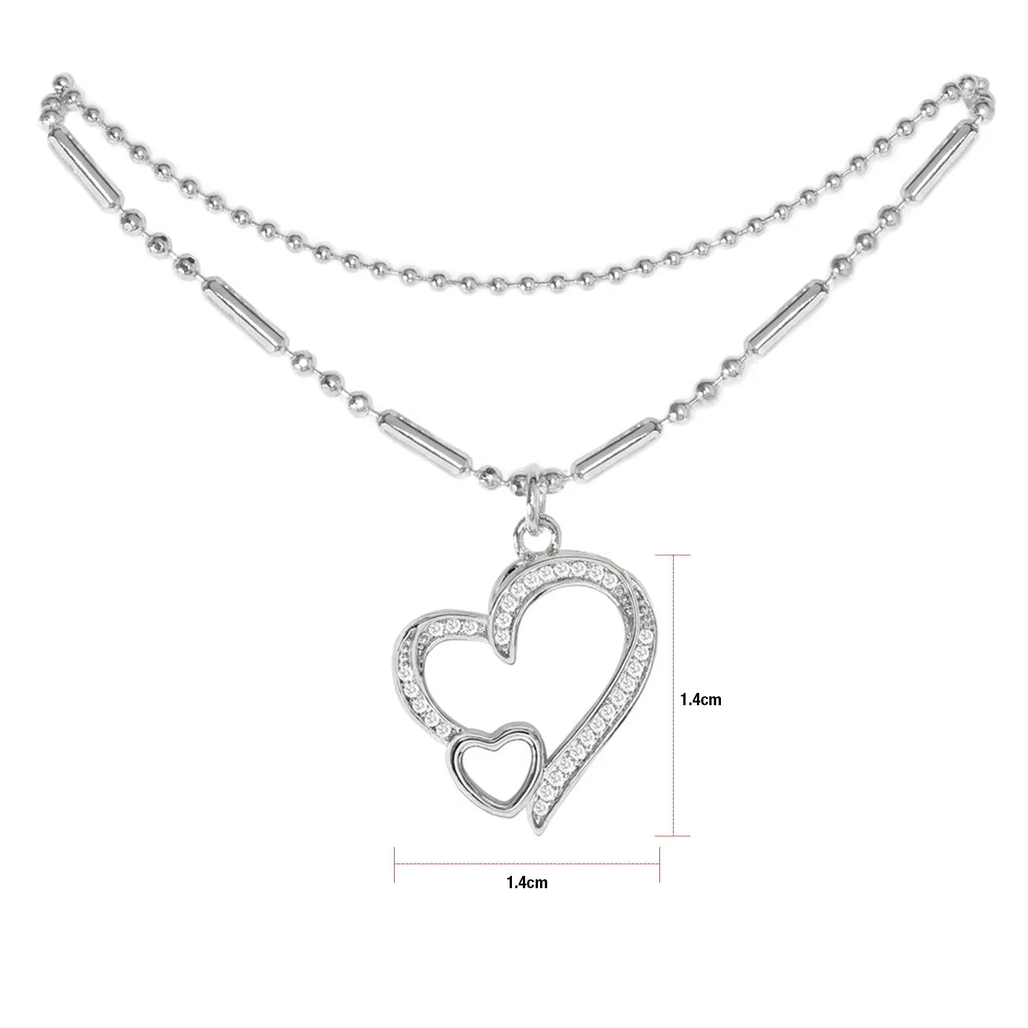 Cubic Zirconia Heart Anklet Silver