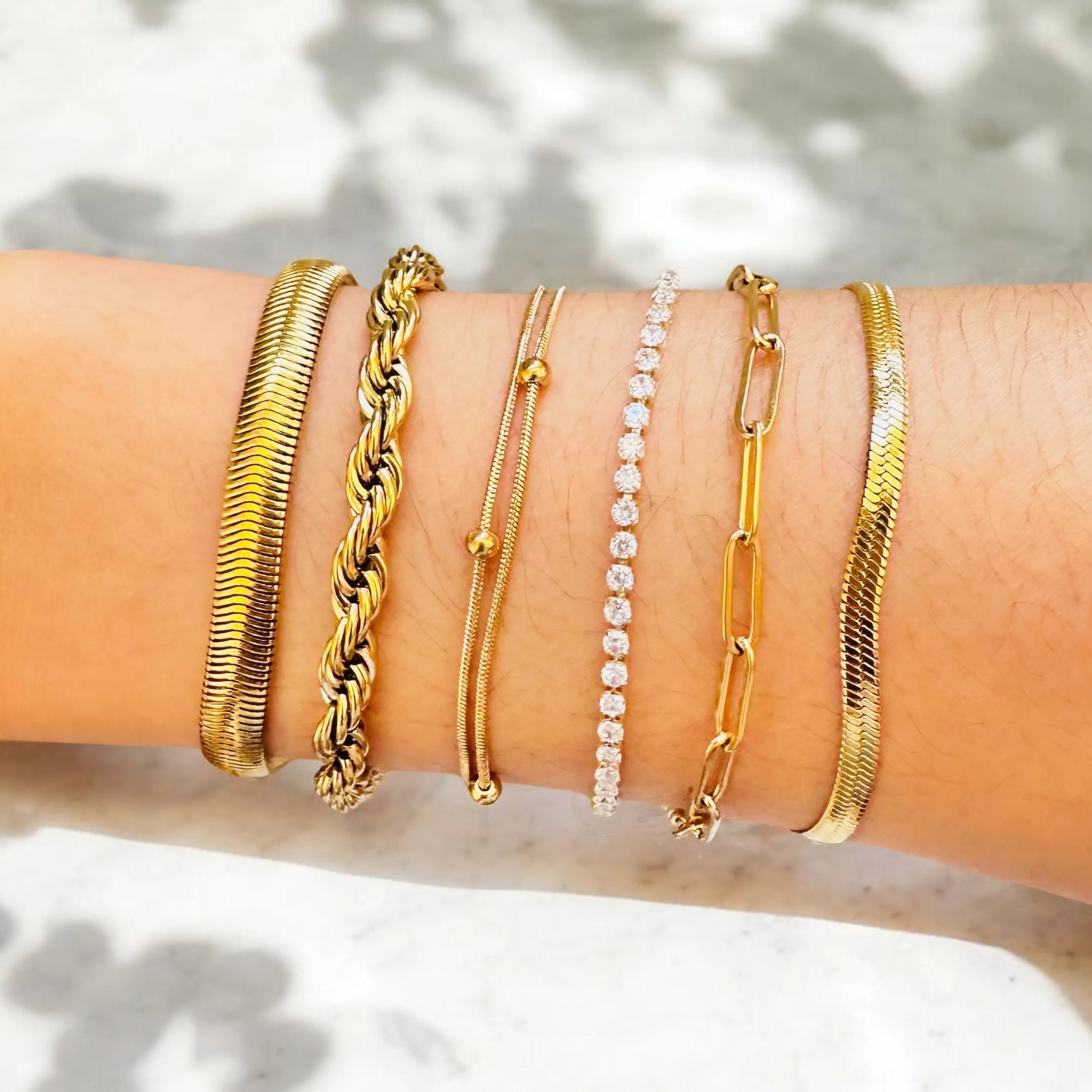 Dainty Gold Layering Bracelets Waterproof, 18K Gold Plated