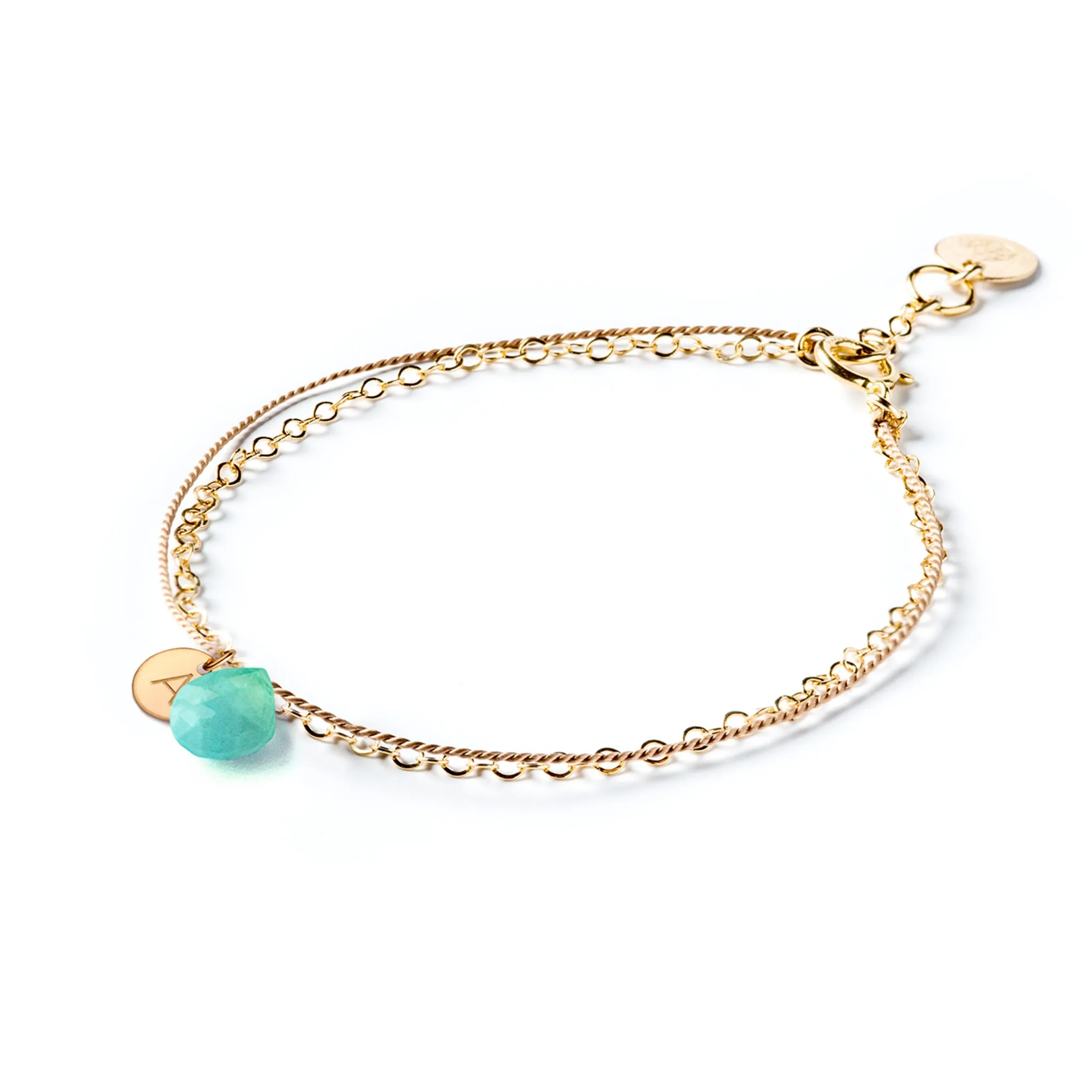 December Turquoise Gold and Silk Birthstone Bracelet