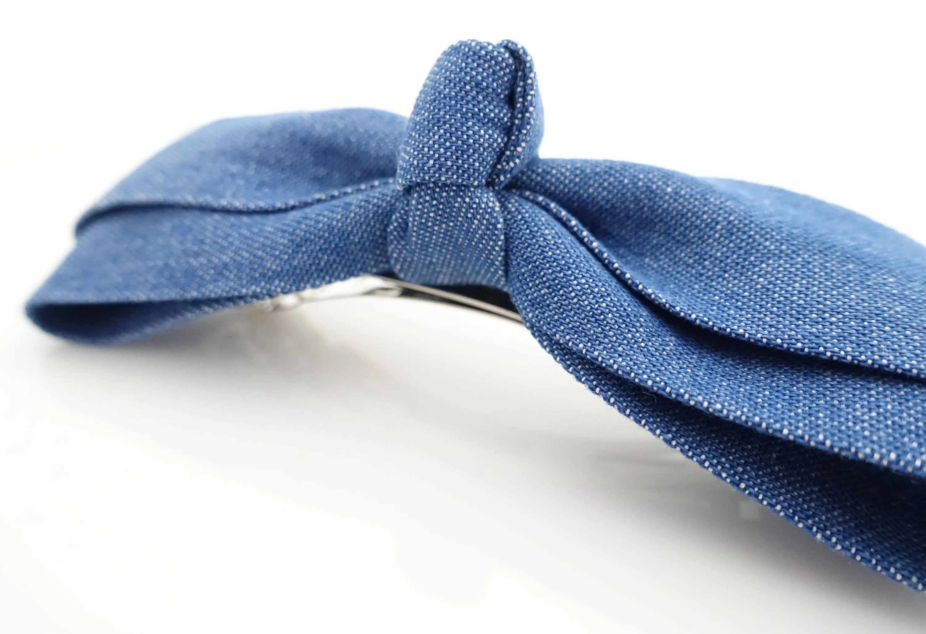 Denim Slim Layered Loop Bow French Hair Barrette for Women