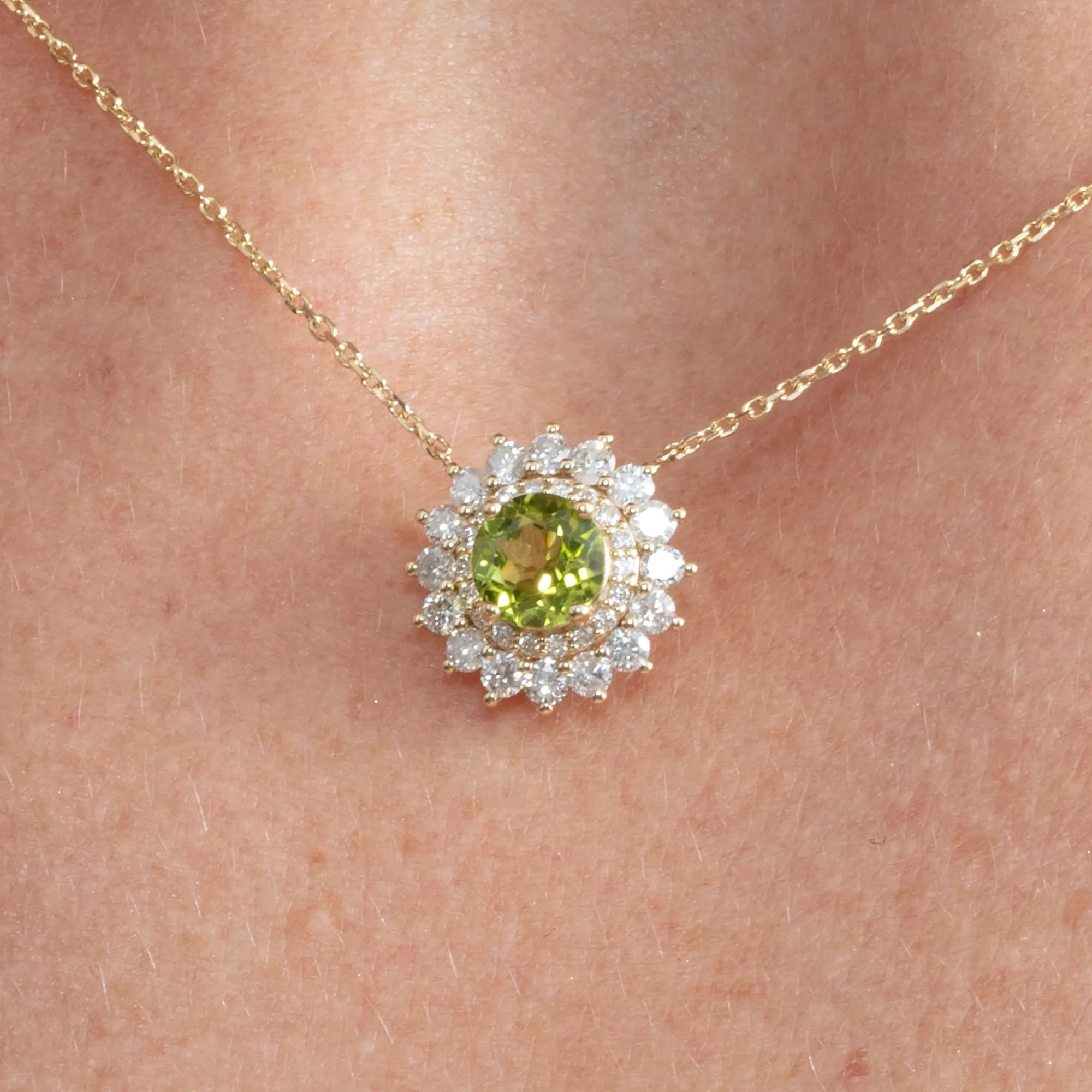 Diamond Halo Peridot Necklace, Saira