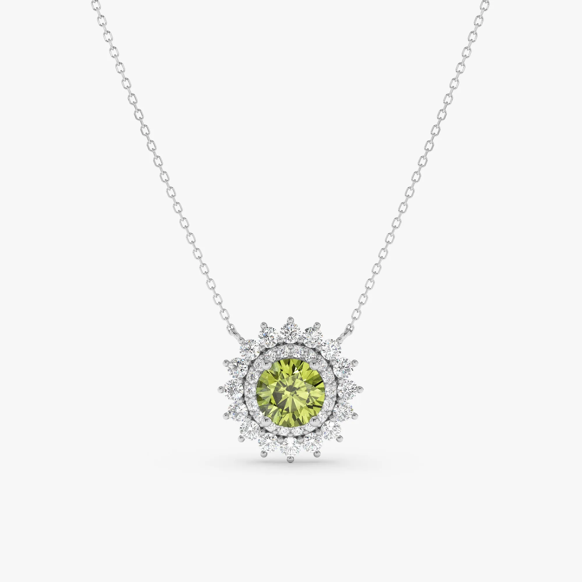 Diamond Halo Peridot Necklace, Saira