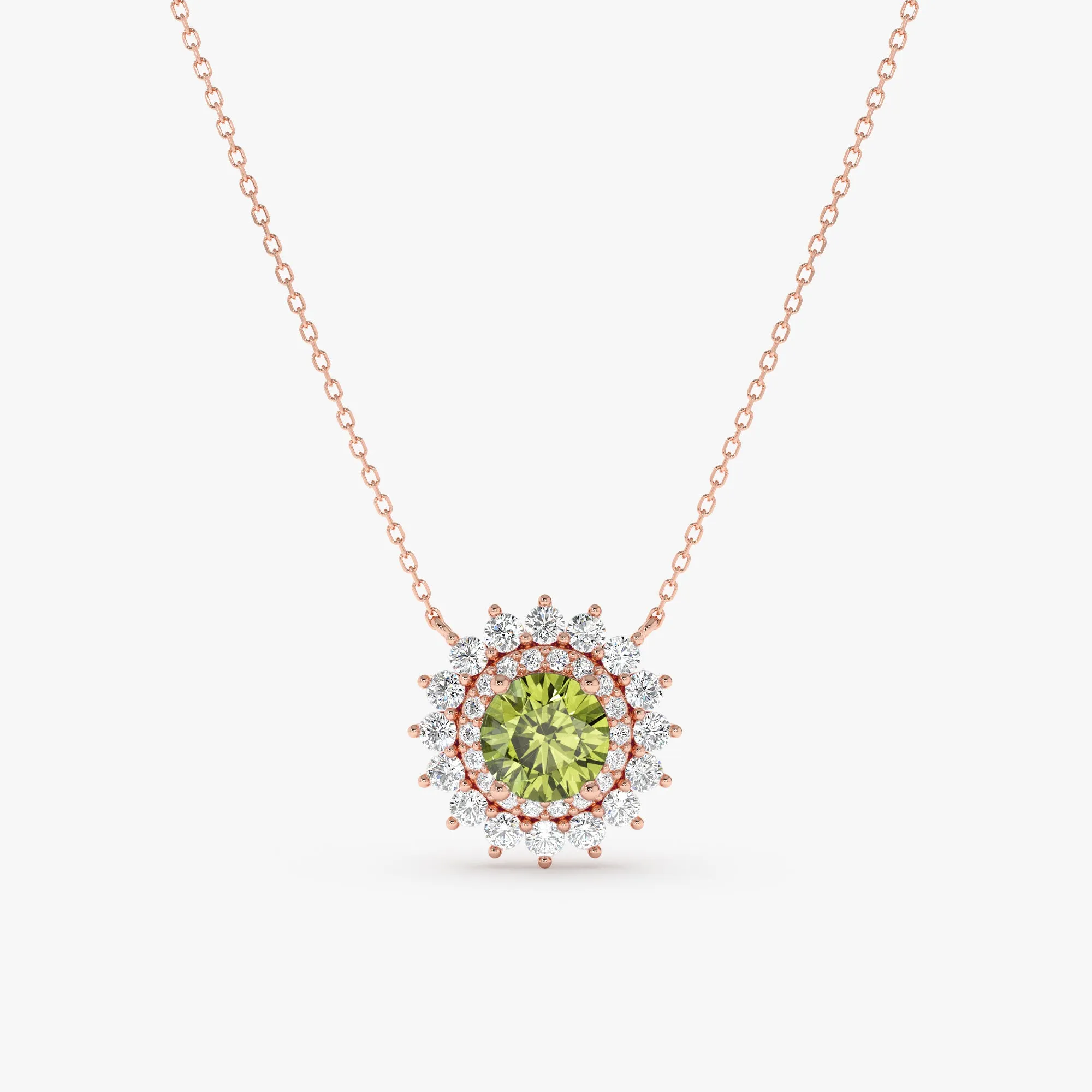 Diamond Halo Peridot Necklace, Saira