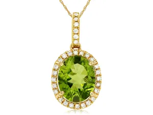 Diamond Halo Peridot Necklace