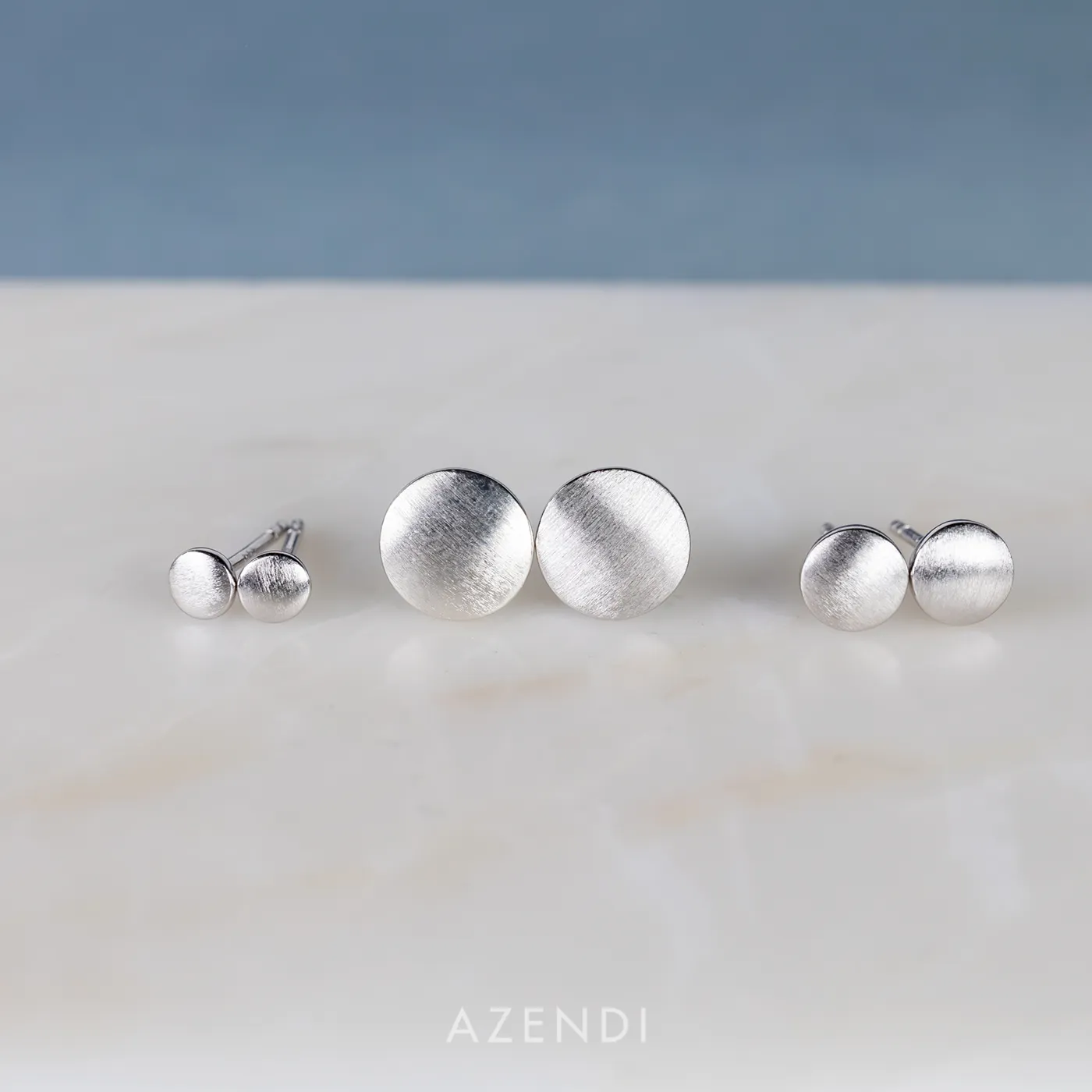 Double Curved Satin Brushed Button Stud Earrings - Sterling Silver