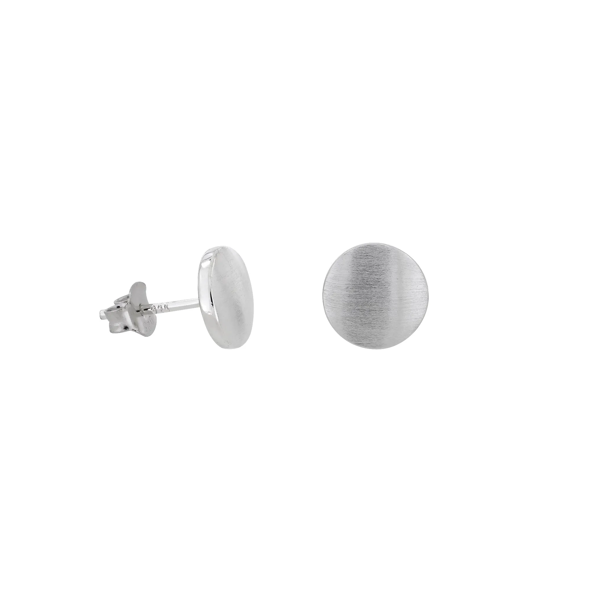 Double Curved Satin Brushed Button Stud Earrings - Sterling Silver