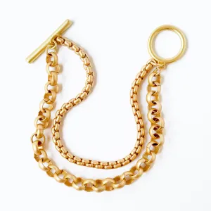 Double Rolo Gold Chain Bracelet With Toggle