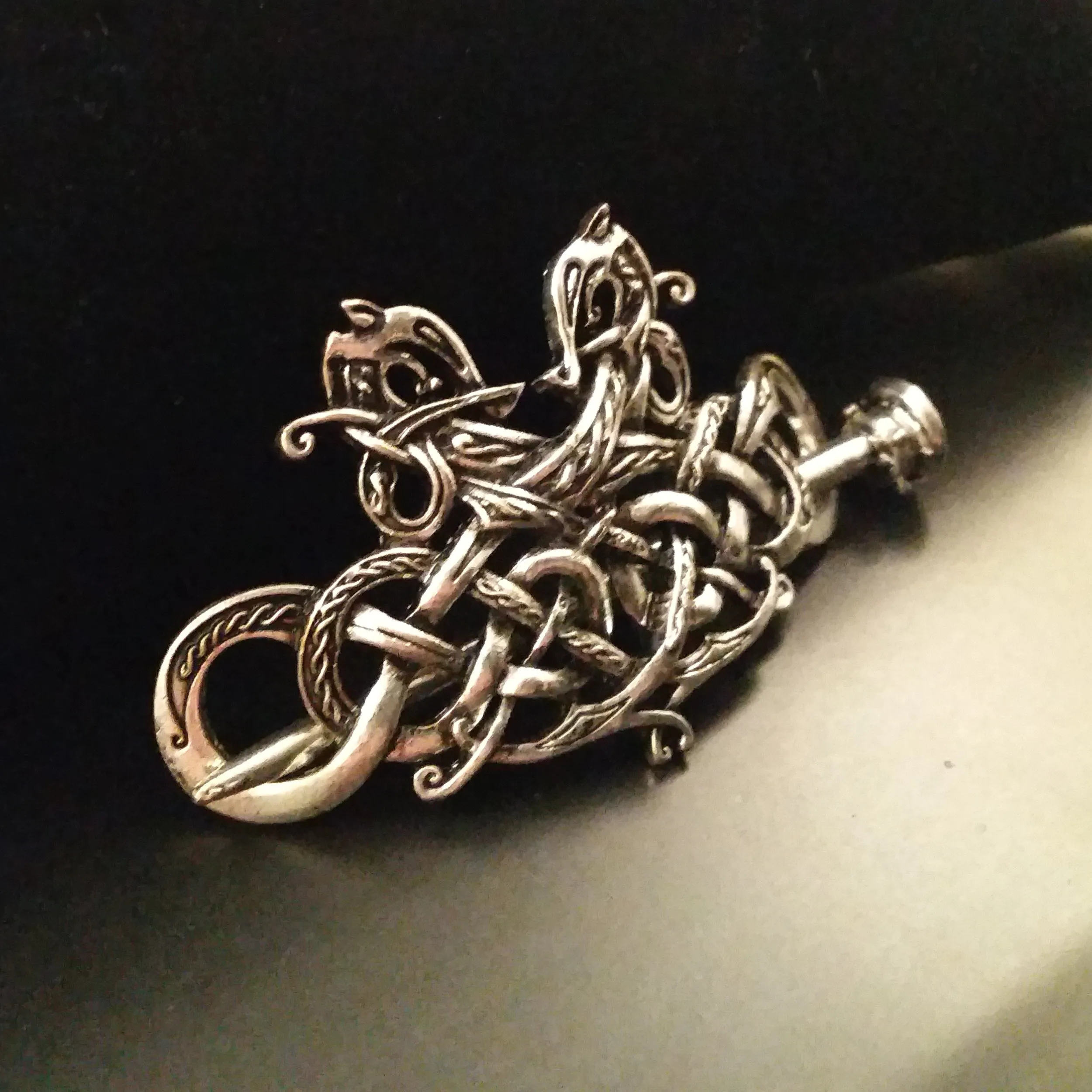 Dragon Hair Pin Barrette Silver Knot Work Celtic Viking Style