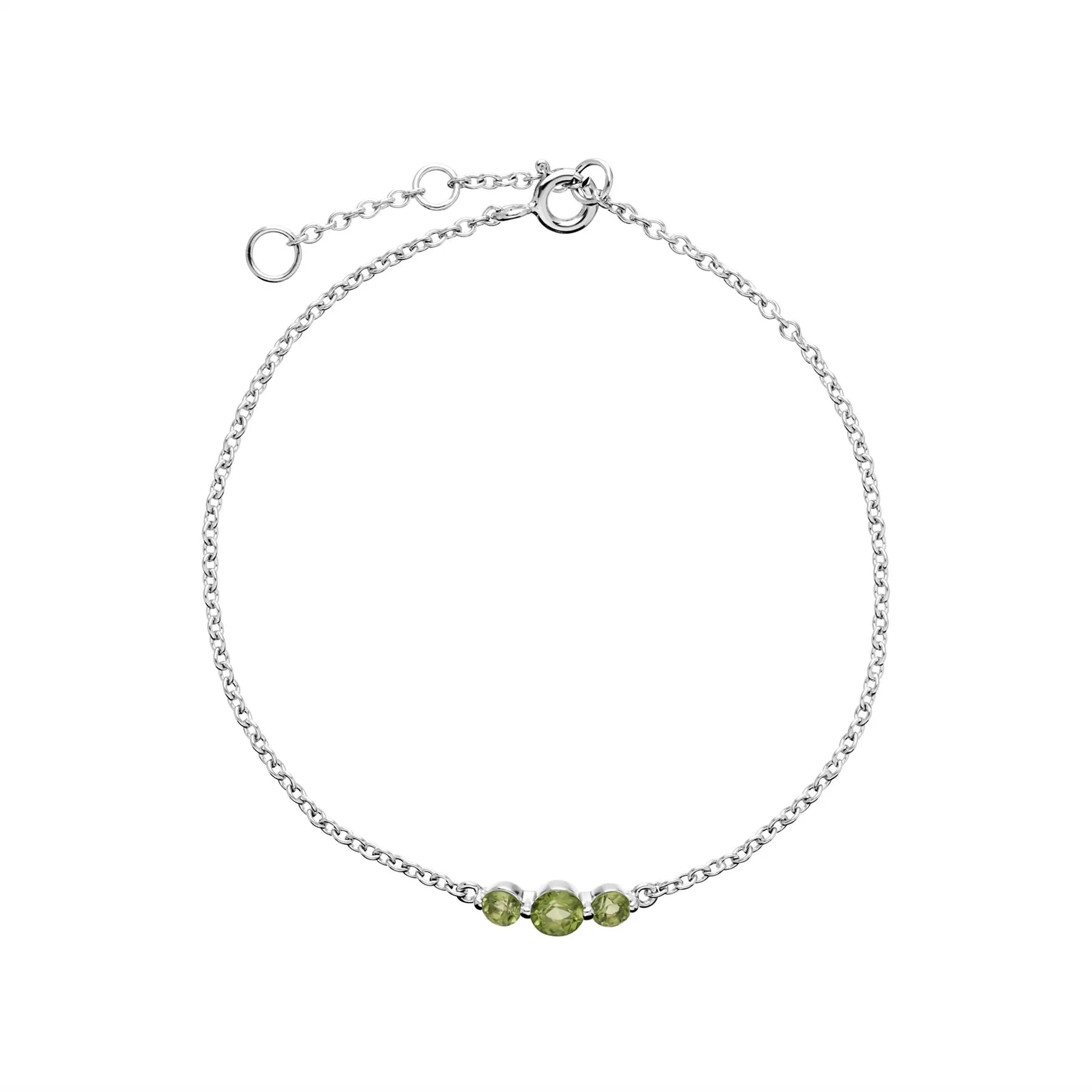 Drei Stein Rund Peridot Armband in Sterling Silver