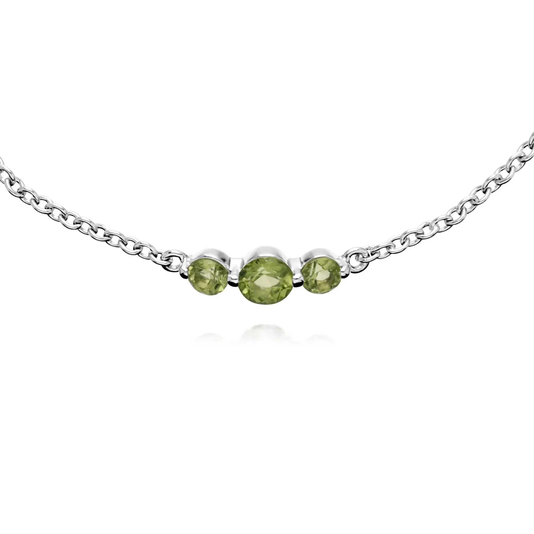 Drei Stein Rund Peridot Armband in Sterling Silver