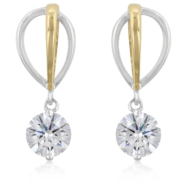 Elata Two-Tone CZ Drop Earrings | 1.5ct