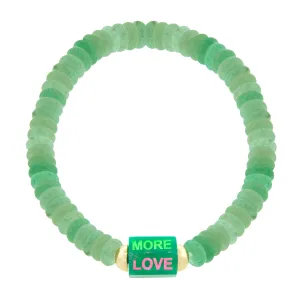 Enameled "More Love" Chrysoprase Hexagon Beaded Bracelet