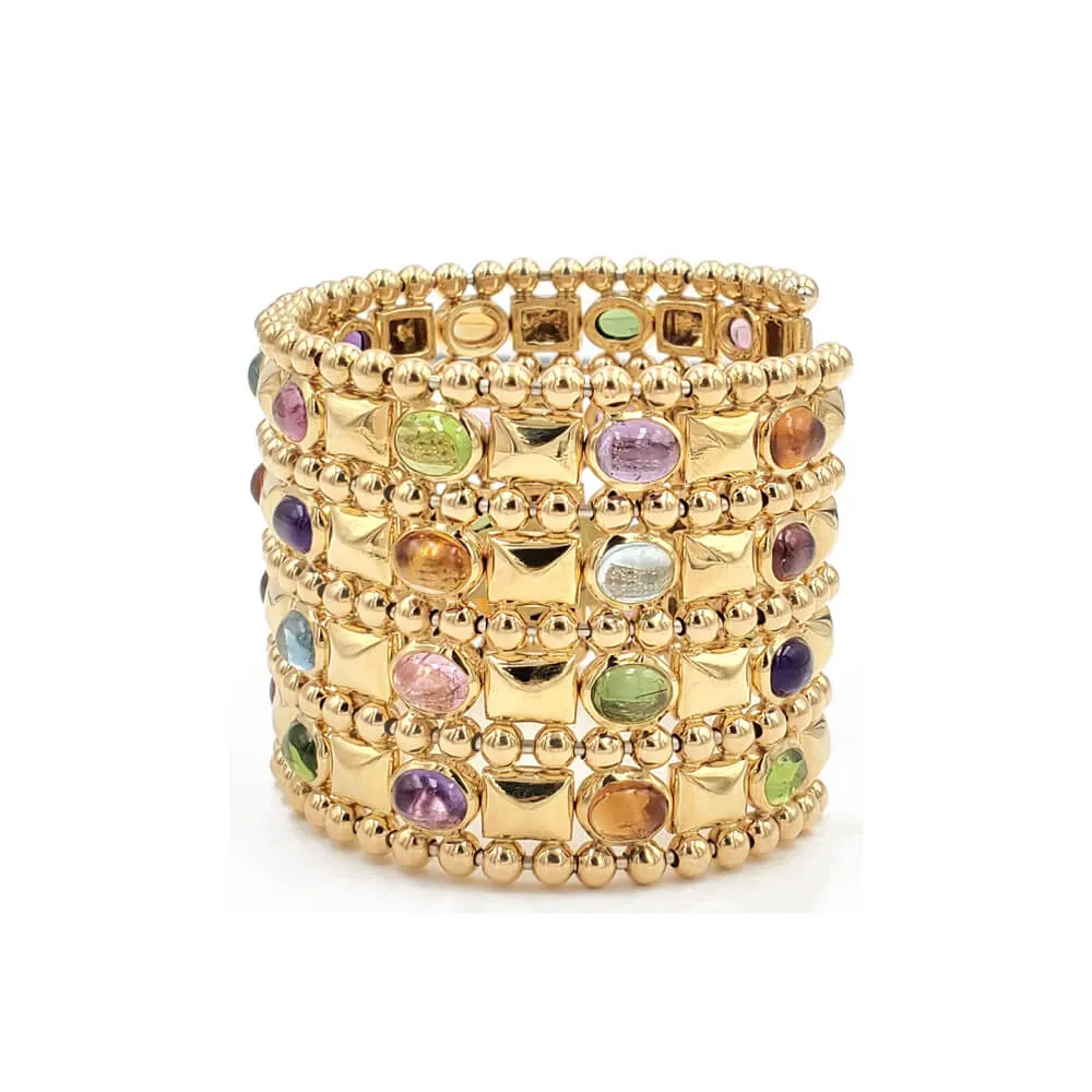 Estate 18K Yellow Gold Multi-gemstone Cuff Bracelet, 133.81g