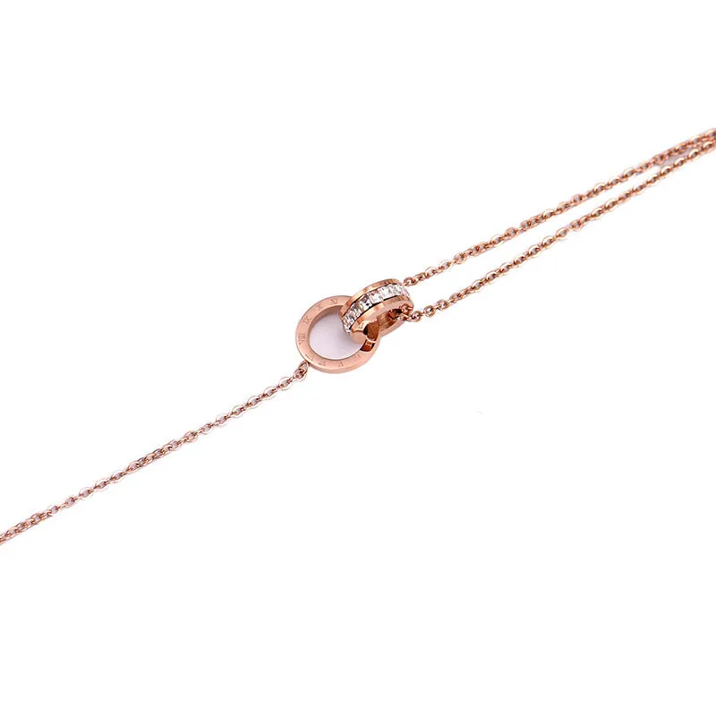 Exquisite and luxurious rose gold double-ring Roman numerals inlaid with white diamond design titanium steel anklet