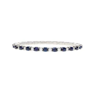 Extensible 18K White Gold Diamond and Oval Sapphire Strech Bracelet