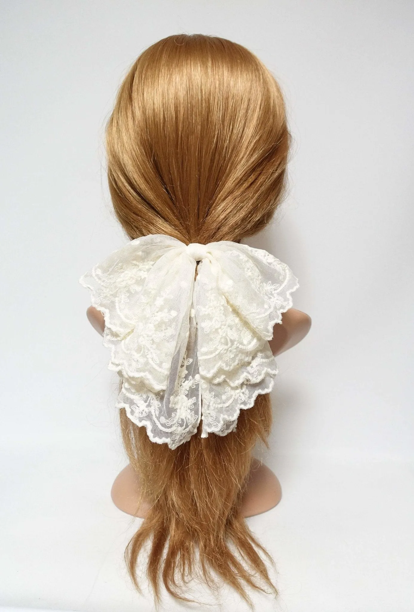 floral lace drape bow translucent mesh bow hair accessory for woman