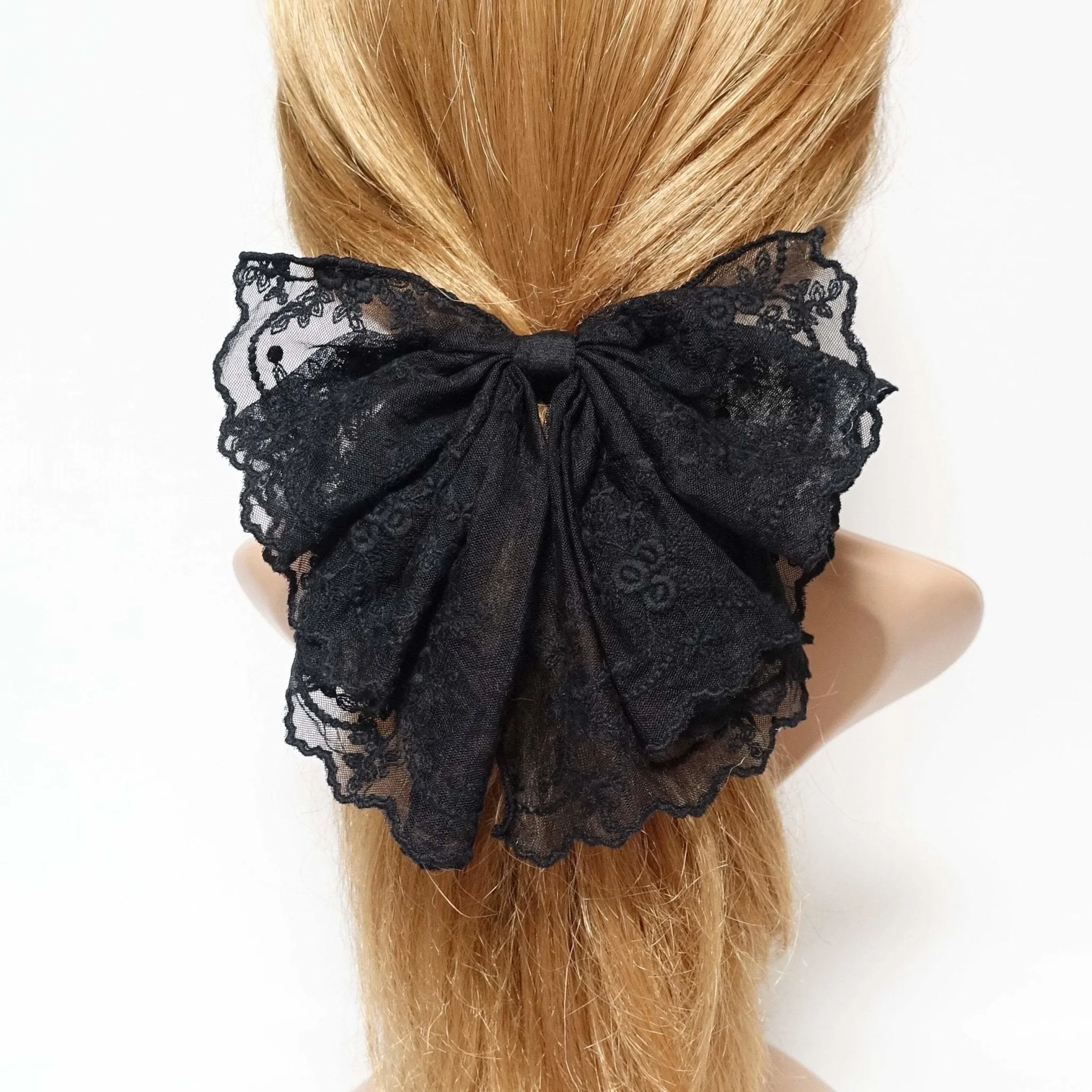 floral lace drape bow translucent mesh bow hair accessory for woman