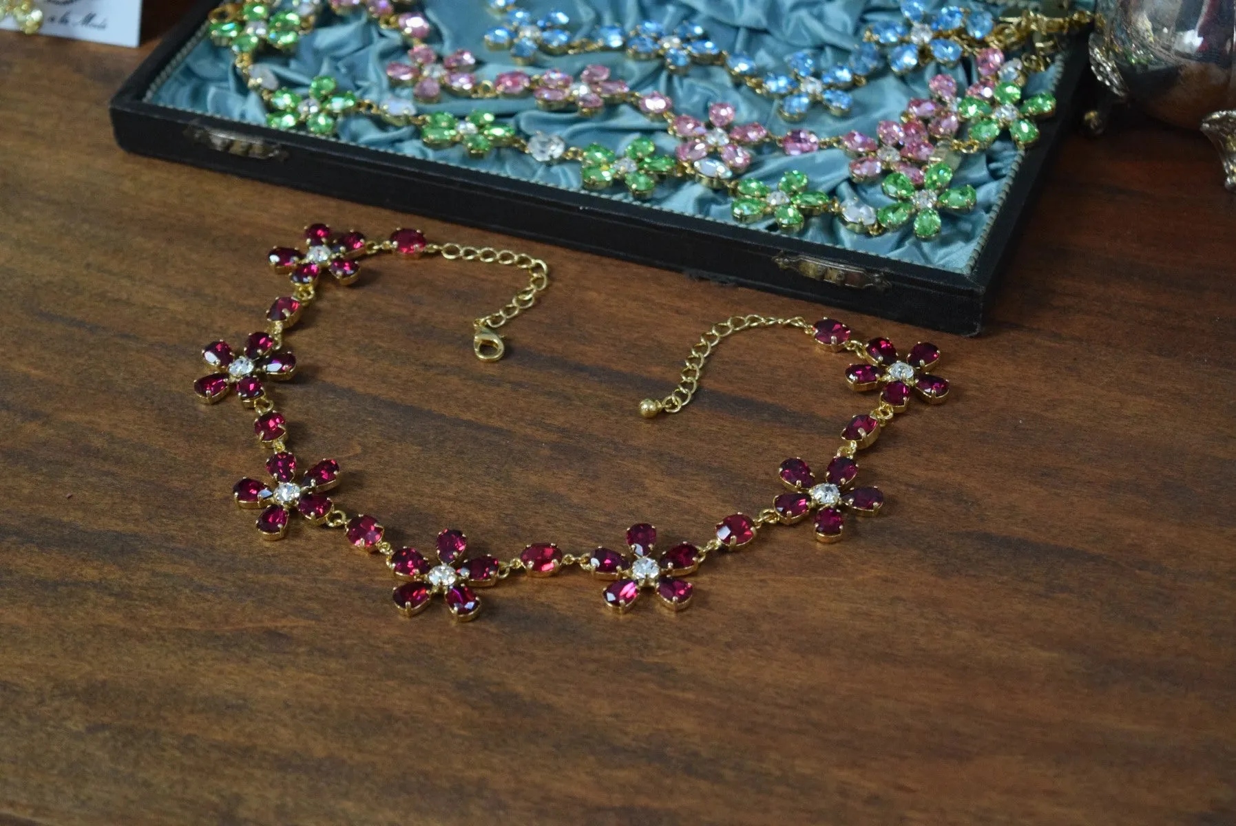 Floral Necklace - Swarovski Teardrop Stones