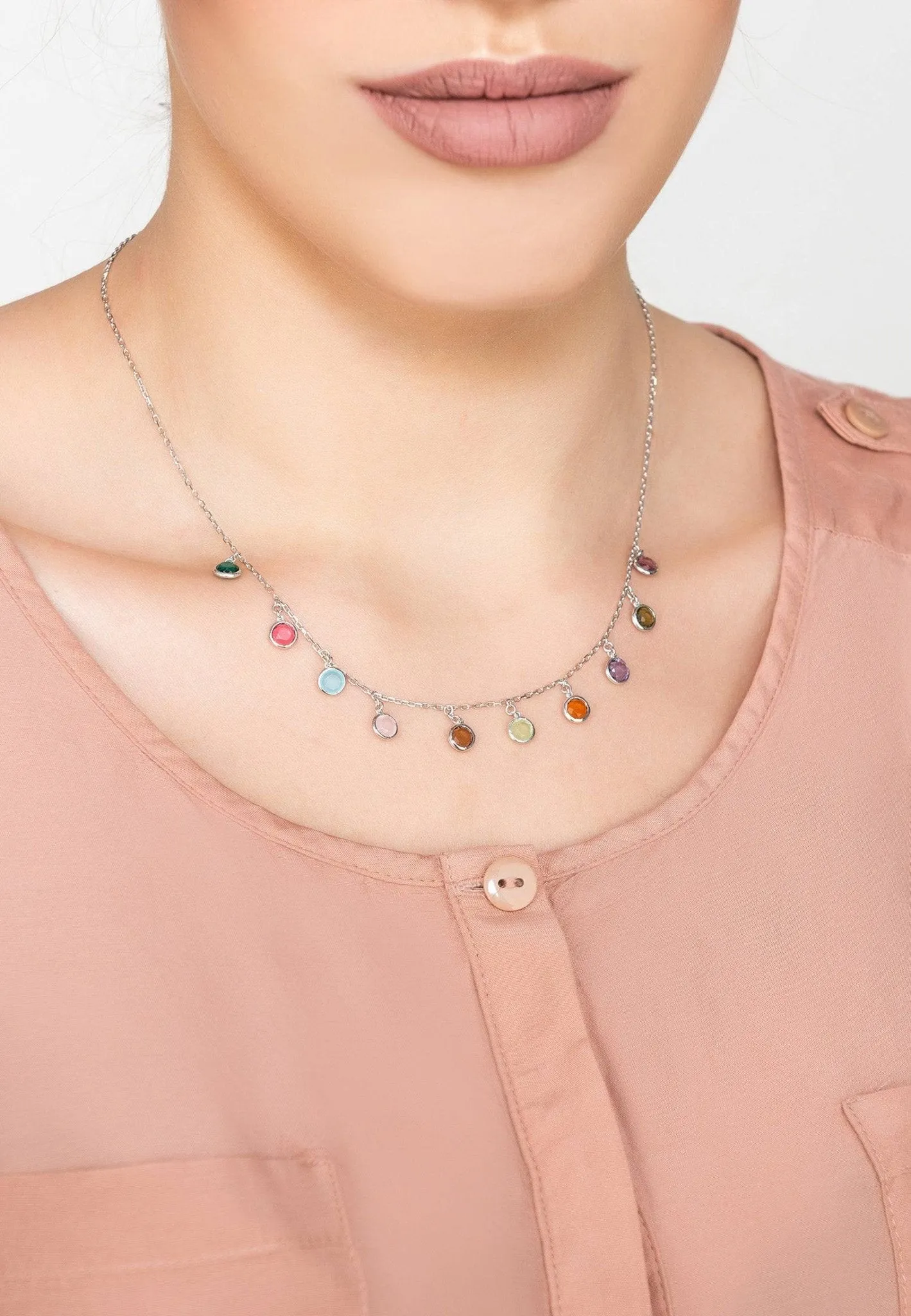 Florence Multi Coloured Gemstone Necklace Silver