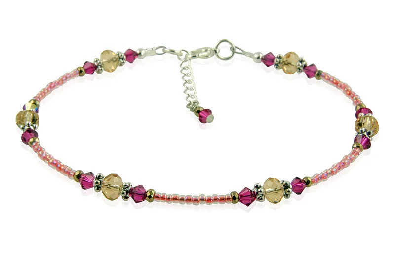 Fuchsia Pink Topaz Beaded Anklet