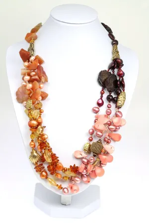 Garnet Amber Carnelian Beaded Gemstone Necklace