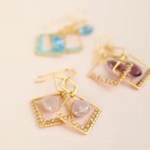 Gemstone Triangle Earrings