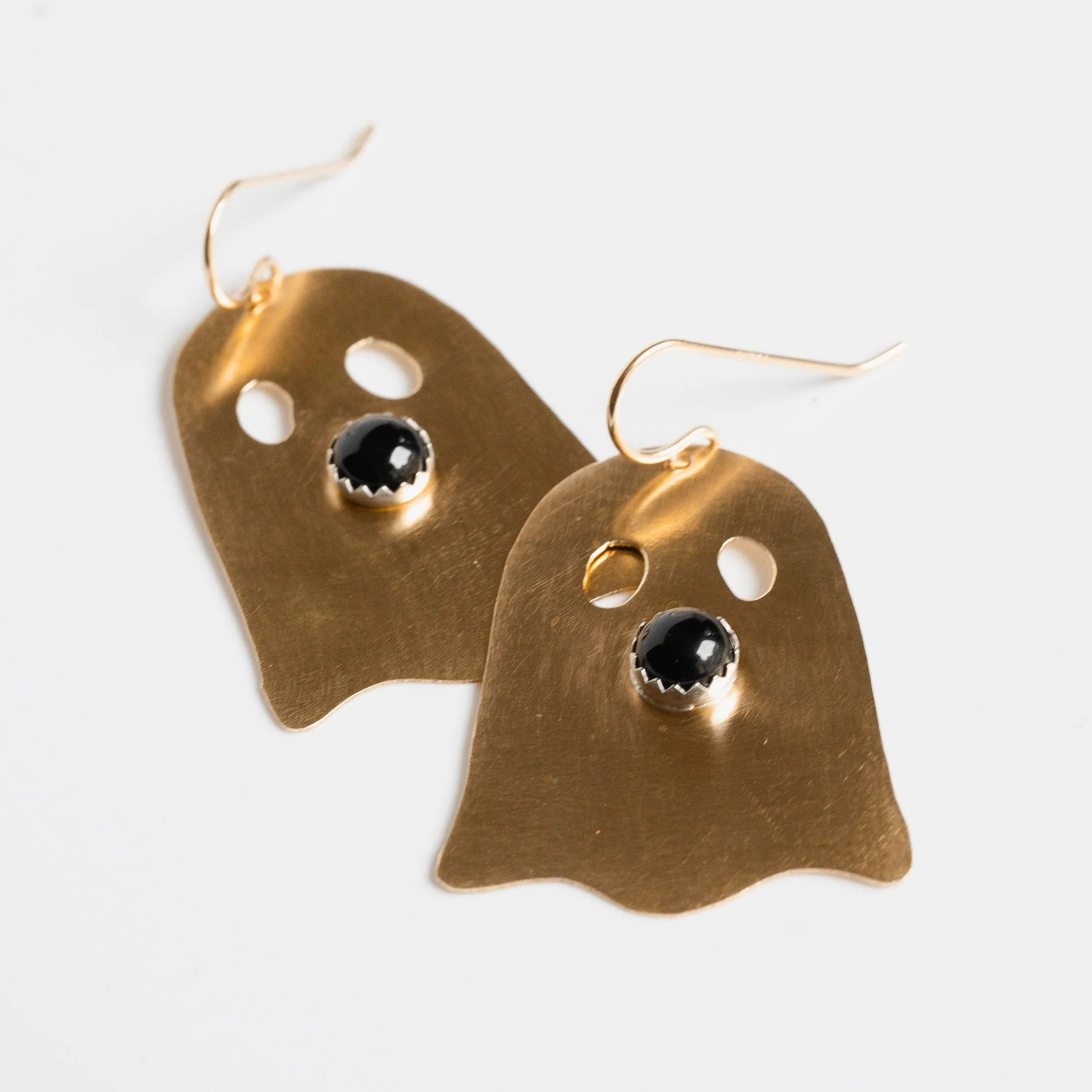 Ghost Gemstone Earrings in Brass; Halloween Earrings