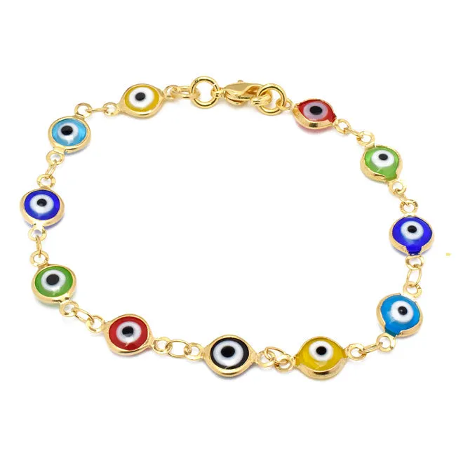 Gold Filled Evil Eye Link Chain Bracelet