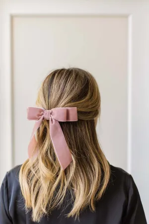 Grace & Grandeur Judy Short Bow Barrette: Dusty Mauve