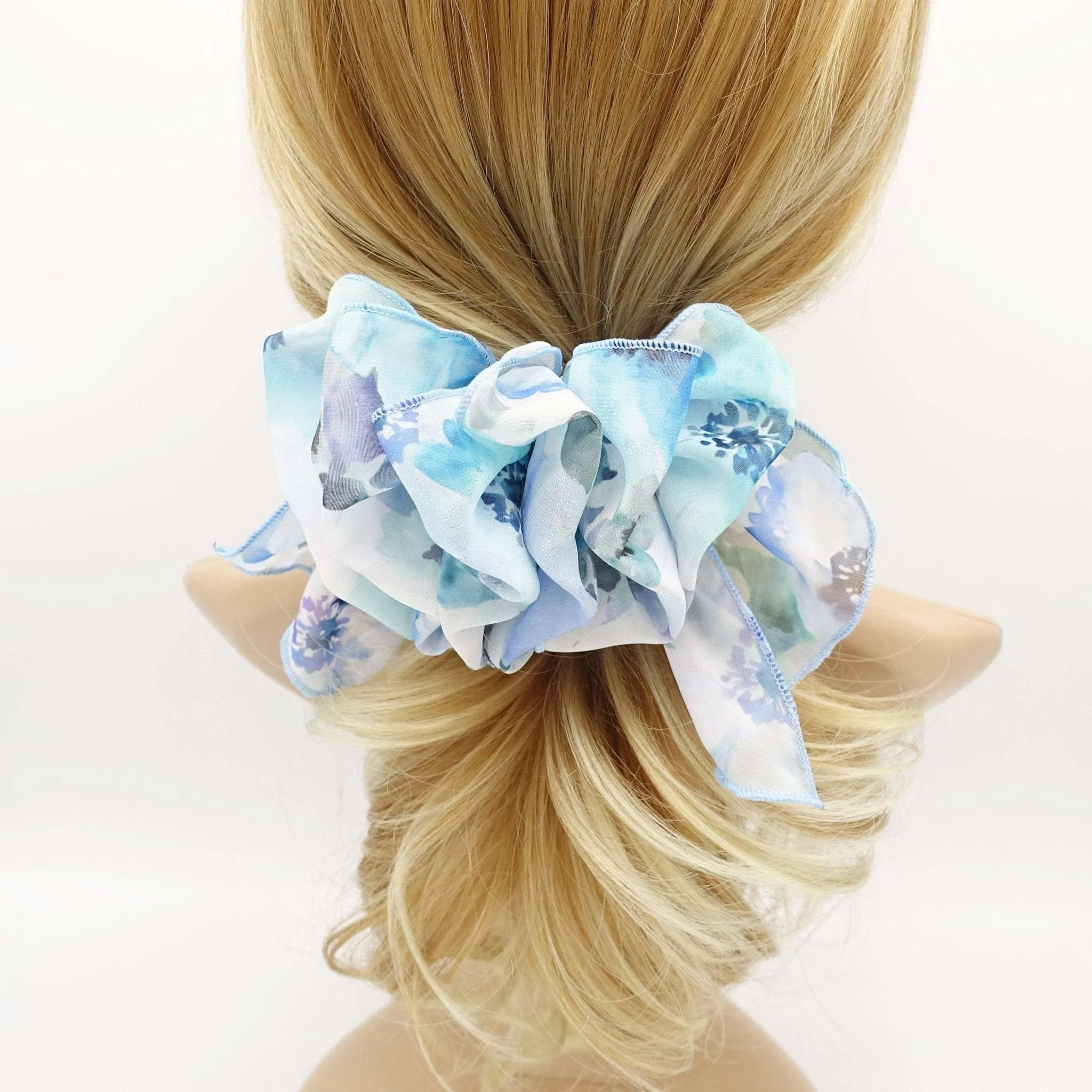 gradation floral print ruffle wave french hair barrette women hair accessory