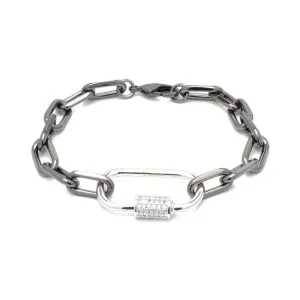 Gunmetal Linked Chain Bracelet with Silver CZ Station