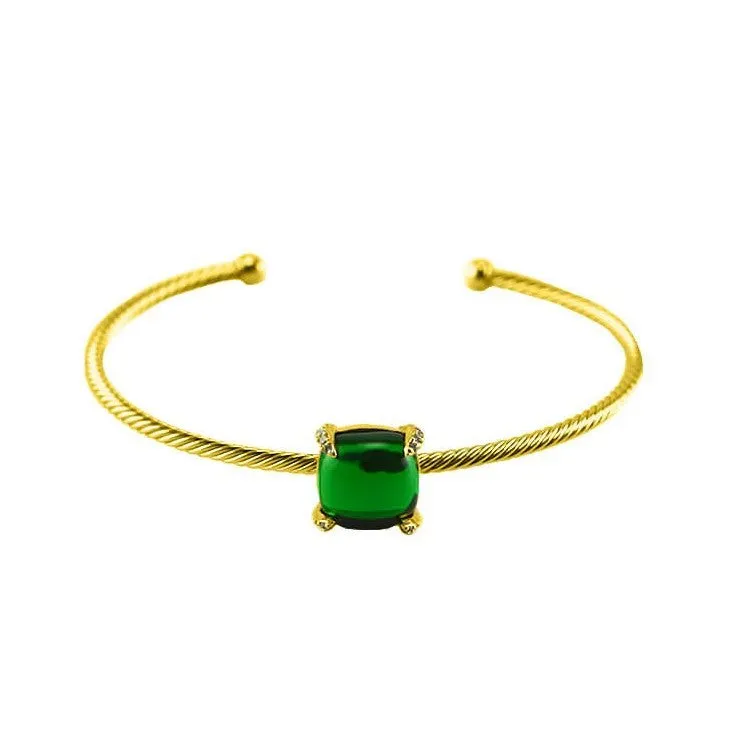 Habbai Emerald CZ Gold Cable Bracelet