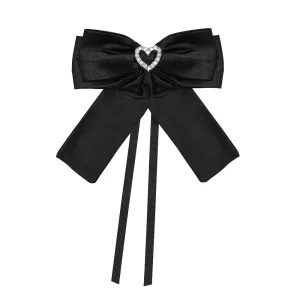 Hair Drama Co Black Bow With Hear Charm Pin