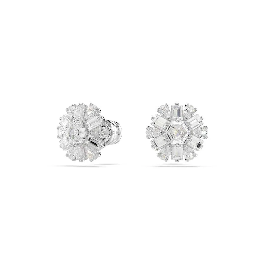 Idyllia Rhodium Plated Mixed Cuts White Snowflake Stud Earrings 5691483