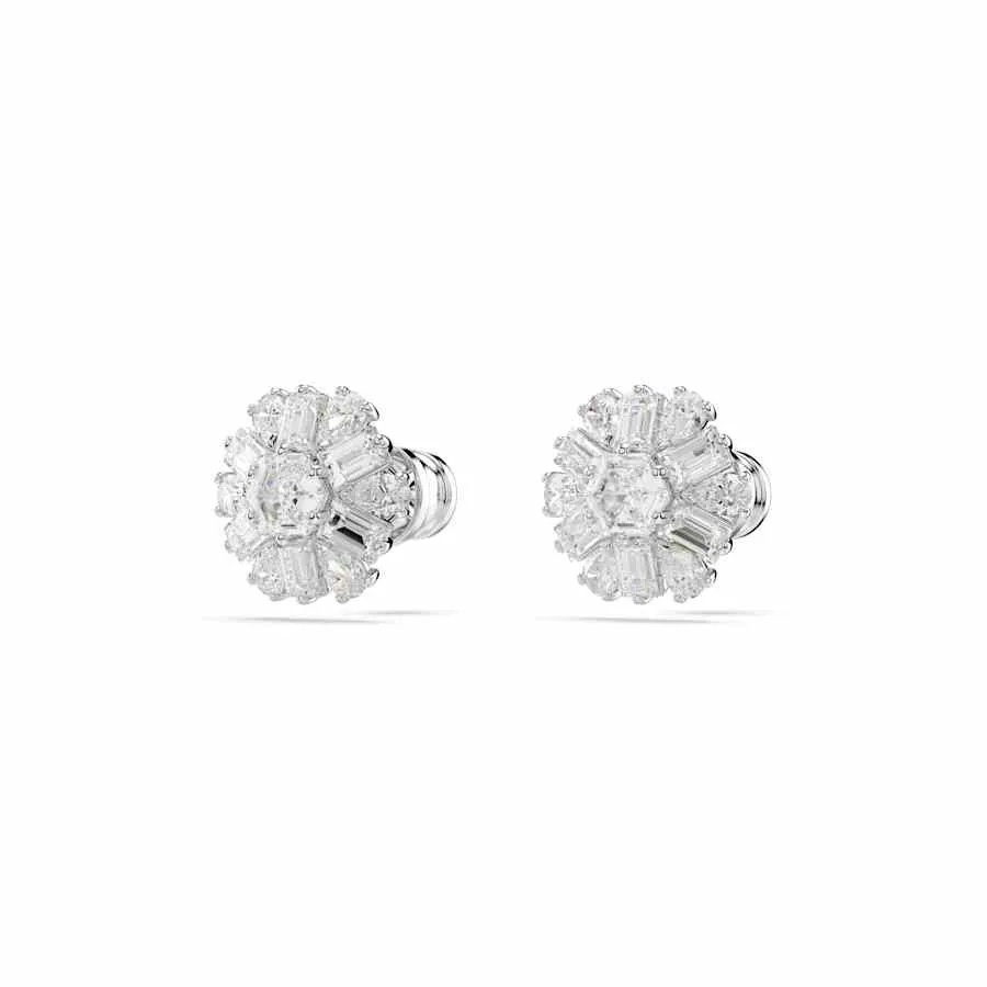 Idyllia Rhodium Plated Mixed Cuts White Snowflake Stud Earrings 5691483