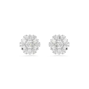 Idyllia Rhodium Plated Mixed Cuts White Snowflake Stud Earrings 5691483