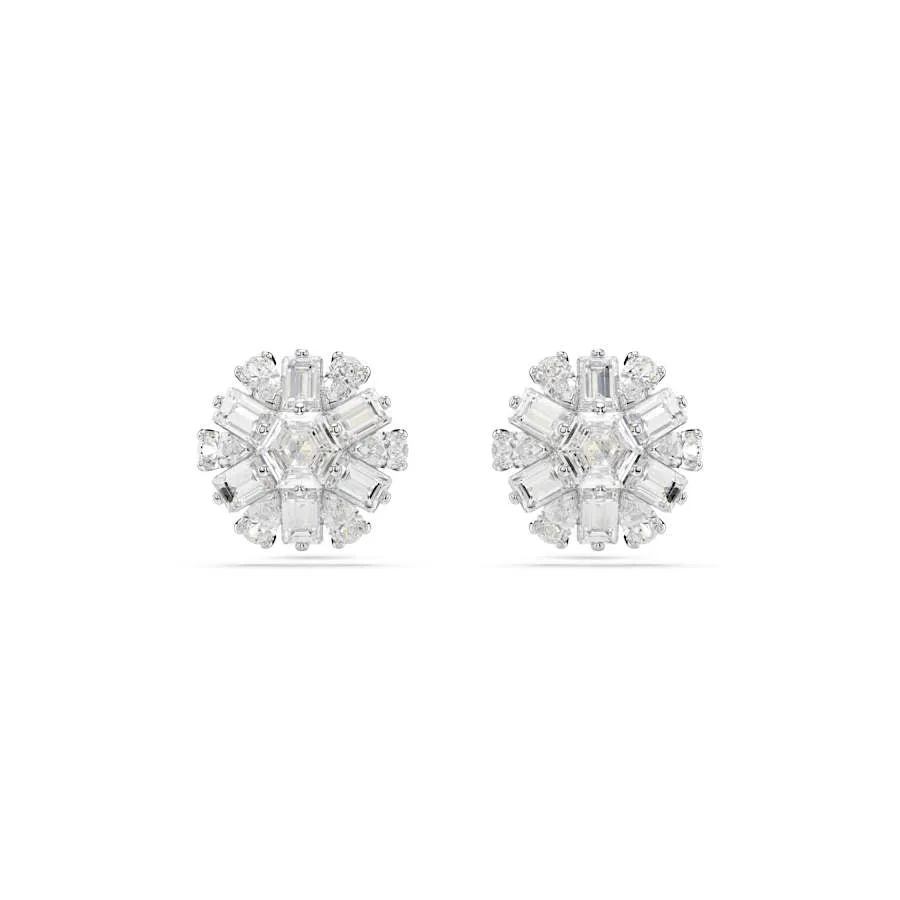 Idyllia Rhodium Plated Mixed Cuts White Snowflake Stud Earrings 5691483