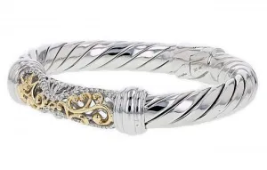 Italian Sterling Silver Bangle Bracelet with 0.50ct diamonds and 14K solid yellow gold accents