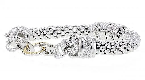 Italian Sterling Silver Bracelet with 0.06ct diamonds and 14K solid yellow gold accents