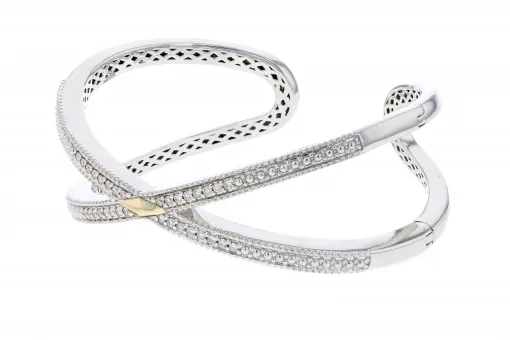 Italian Sterling Silver X-Shaped Bracelet with 0.48ct diamonds and 14K solid yellow gold accents