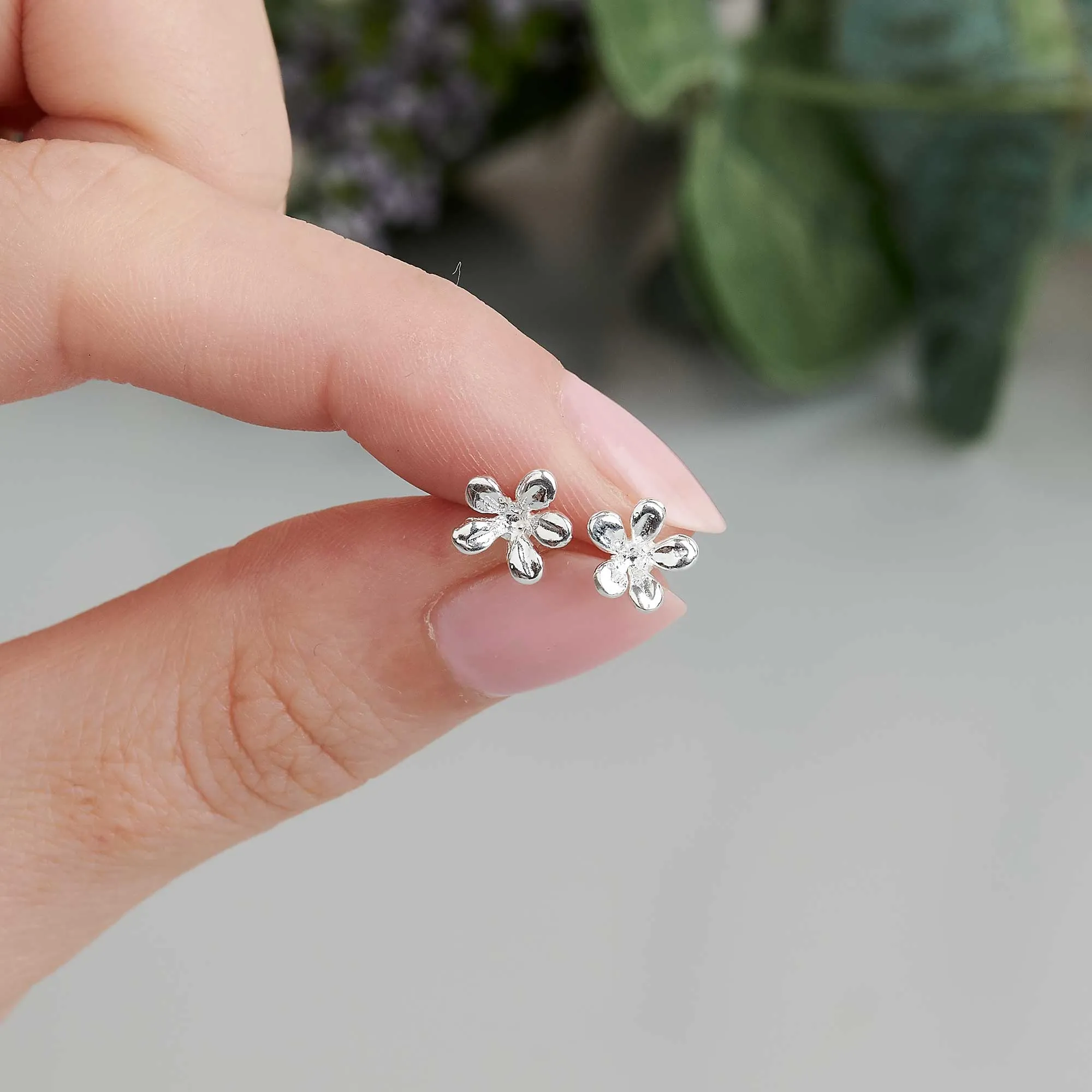 Jasmine Flower Silver Stud Earrings