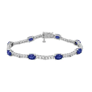 Jewelili Sterling Silver With Created Blue Sapphire and Created White Sapphire Bracelet, 7.5"