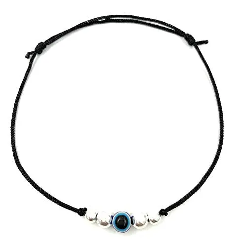 KUKSHYA JEWELLERS Exclusive 925 Sterling Silver 4 Ball   Evil Eye Designer Black Thread Anklet For Women & Girls Adjustable 1 Piece(TP 026)