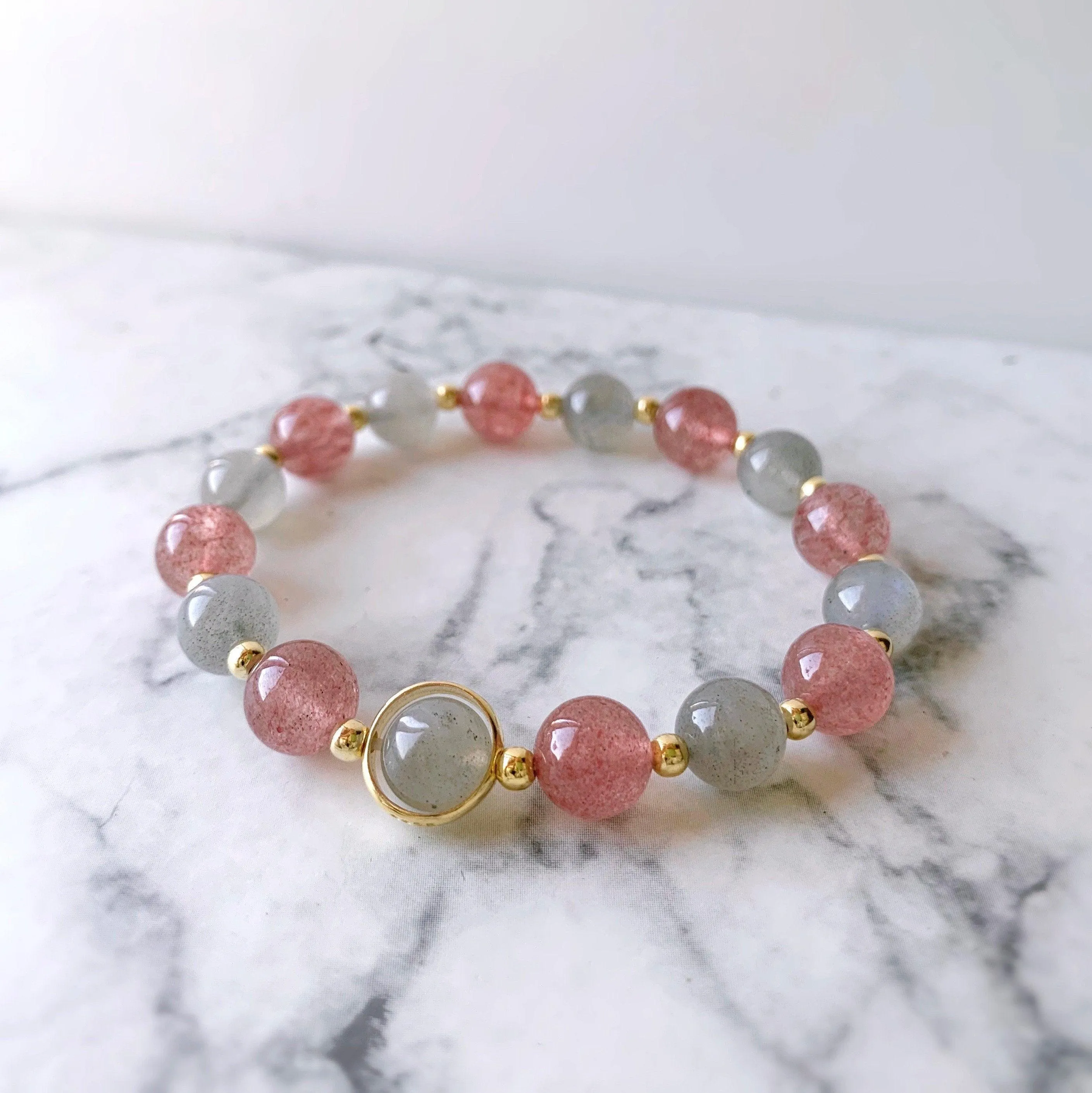 Labradorite & Strawberry Quartz Gemstone Bracelet