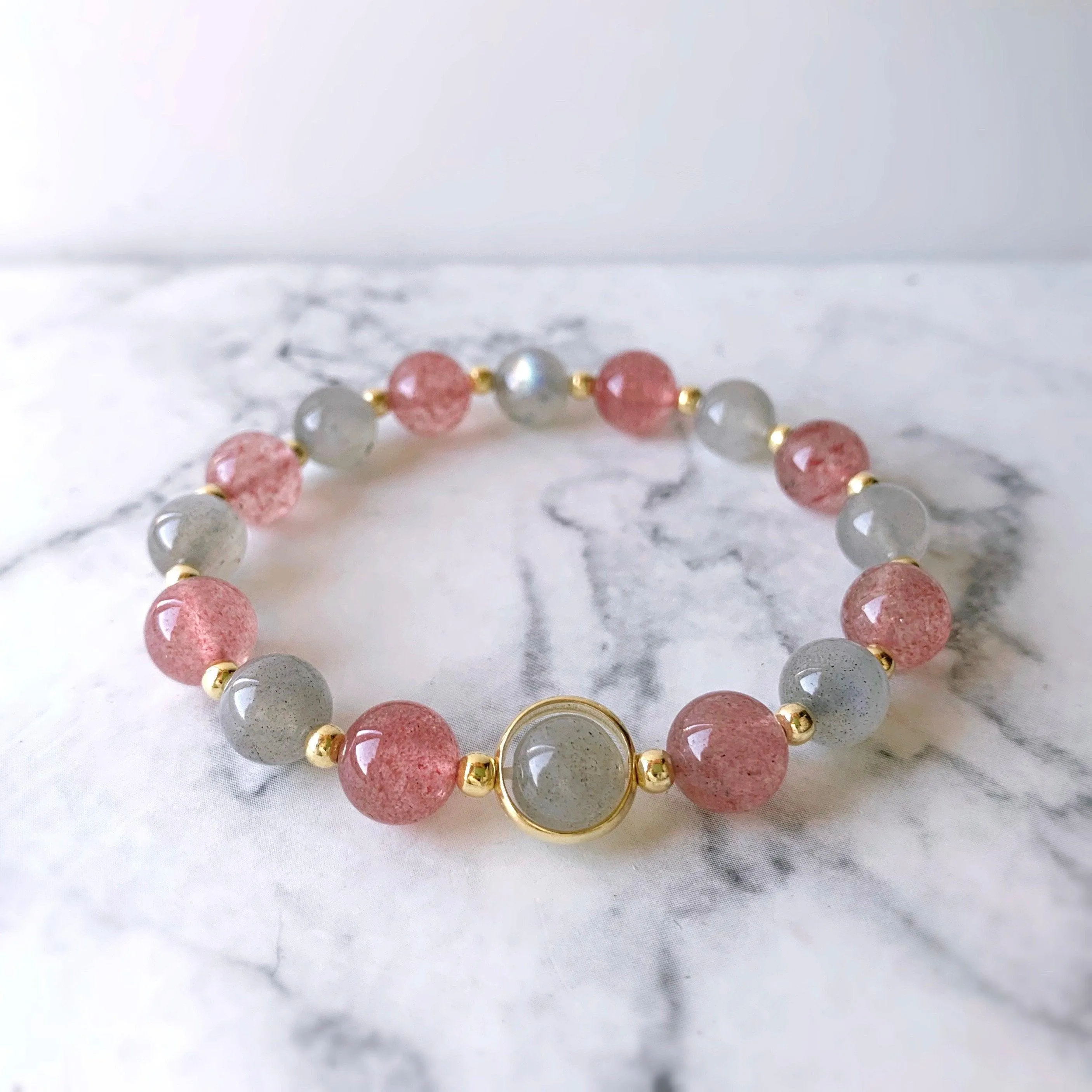 Labradorite & Strawberry Quartz Gemstone Bracelet